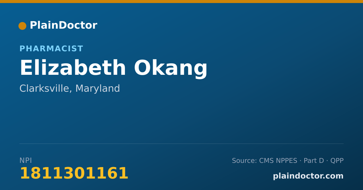 Shareable card for Elizabeth Okang - Pharmacist, Clarksville, MD