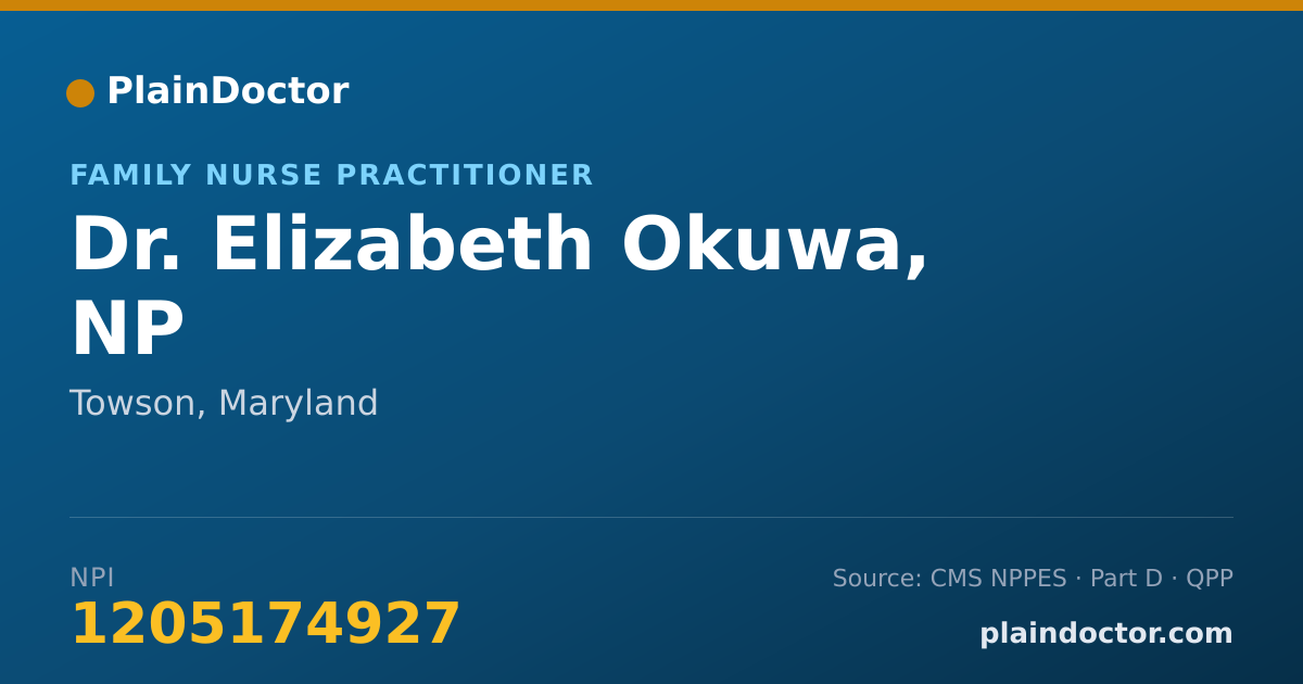 Shareable card for Elizabeth Okuwa, NP - Family Nurse Practitioner, Towson, MD