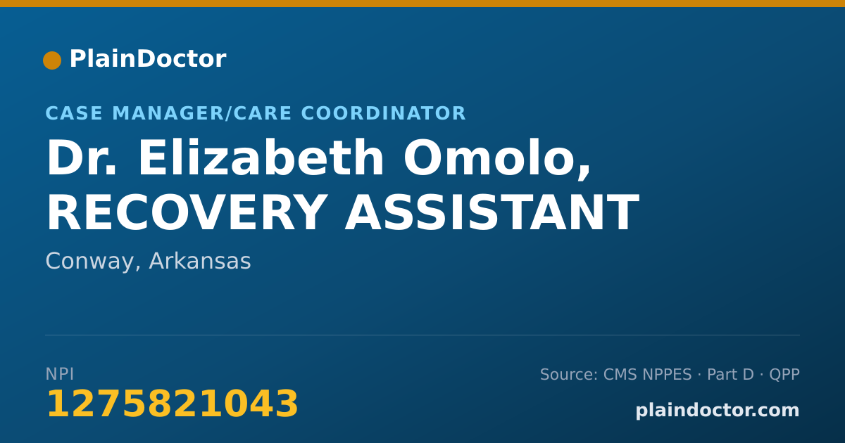 Shareable card for Elizabeth Omolo, RECOVERY ASSISTANT - Case Manager/Care Coordinator, Conway, AR