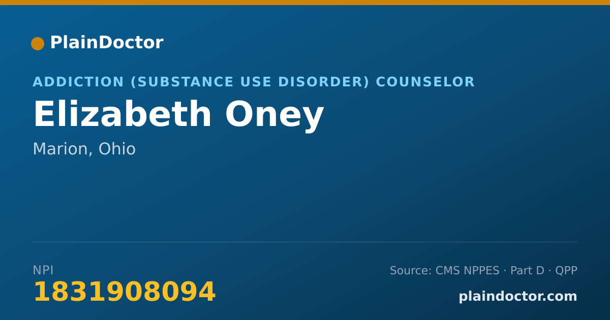 Shareable card for Elizabeth Oney - Addiction (Substance Use Disorder) Counselor, Marion, OH
