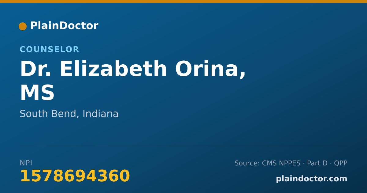 Shareable card for Elizabeth Orina, MS - Counselor, South Bend, IN