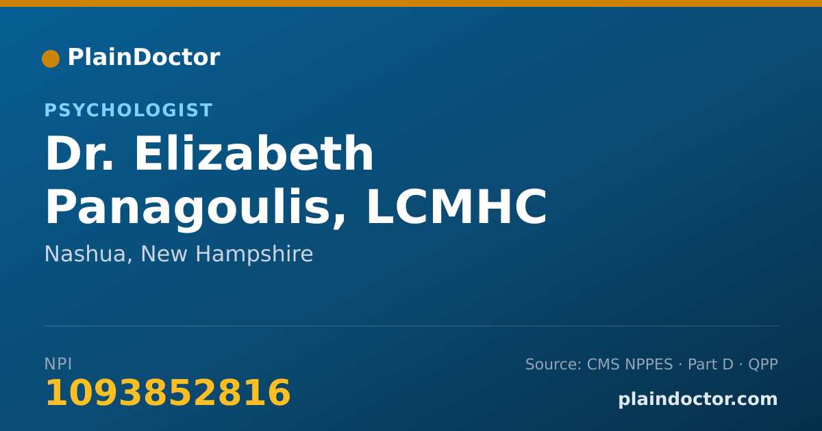 Shareable card for Elizabeth Panagoulis, LCMHC - Psychologist, Nashua, NH