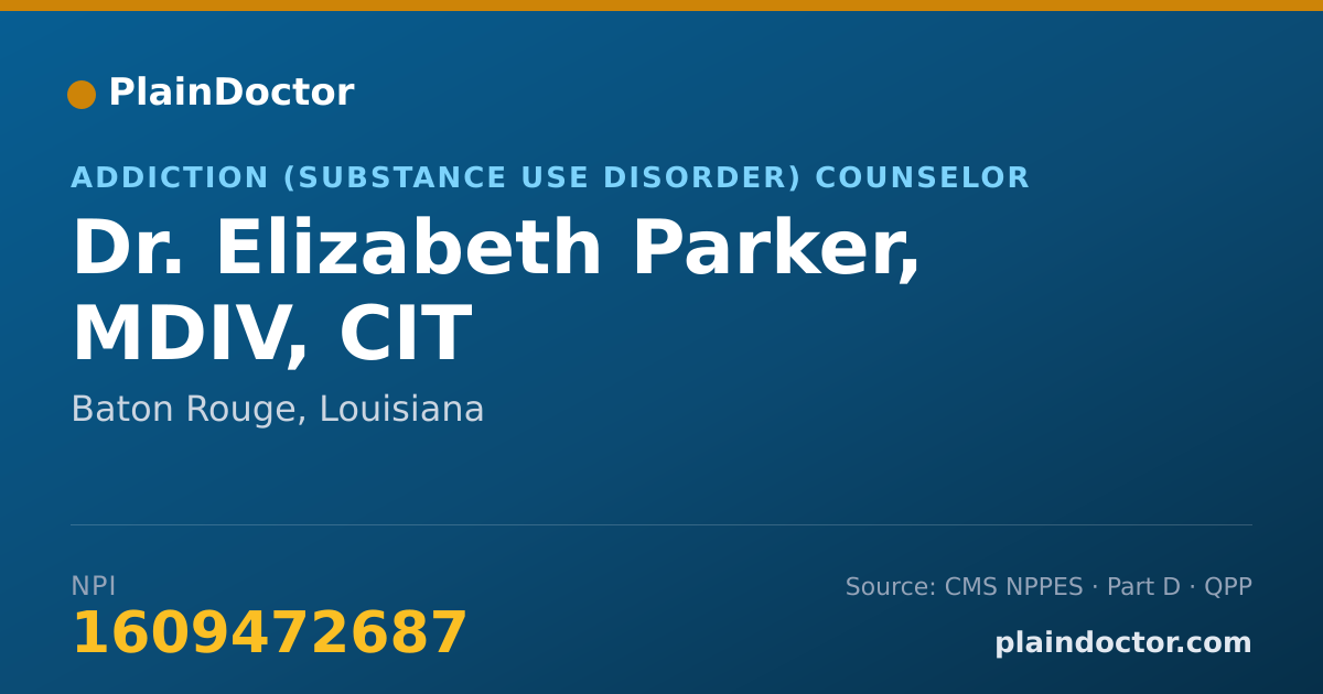 Shareable card for Elizabeth Parker, MDIV, CIT - Addiction (Substance Use Disorder) Counselor, Baton Rouge, LA