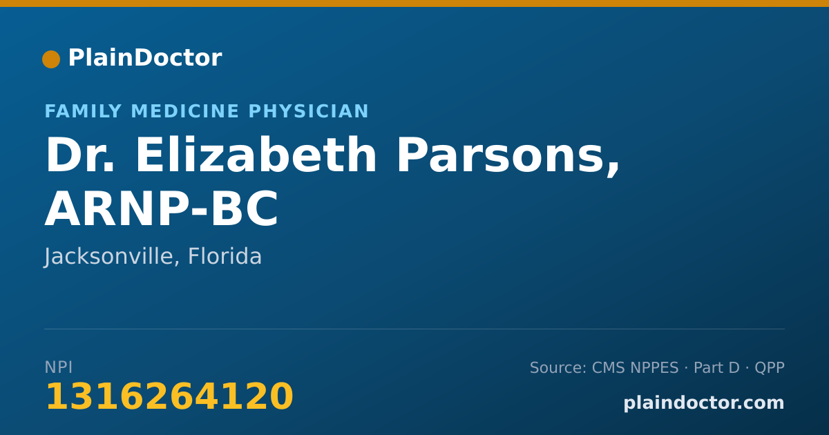 Shareable card for Elizabeth Parsons, ARNP-BC - Family Medicine Physician, Jacksonville, FL