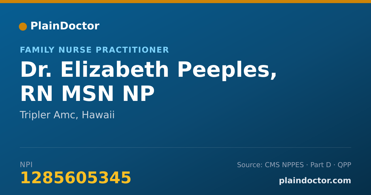 Shareable card for Elizabeth Peeples, RN MSN NP - Family Nurse Practitioner, Tripler Amc, HI