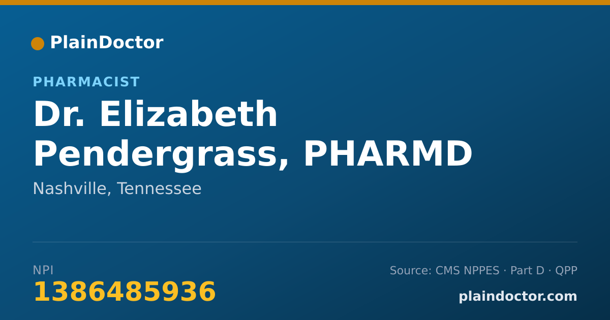 Shareable card for Elizabeth Pendergrass, PHARMD - Pharmacist, Nashville, TN