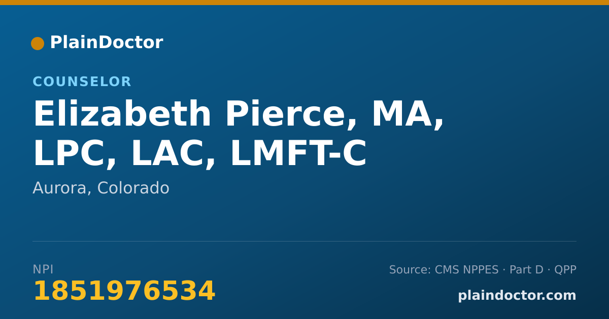 Shareable card for Elizabeth Pierce, MA, LPC, LAC, LMFT-C - Counselor, Aurora, CO