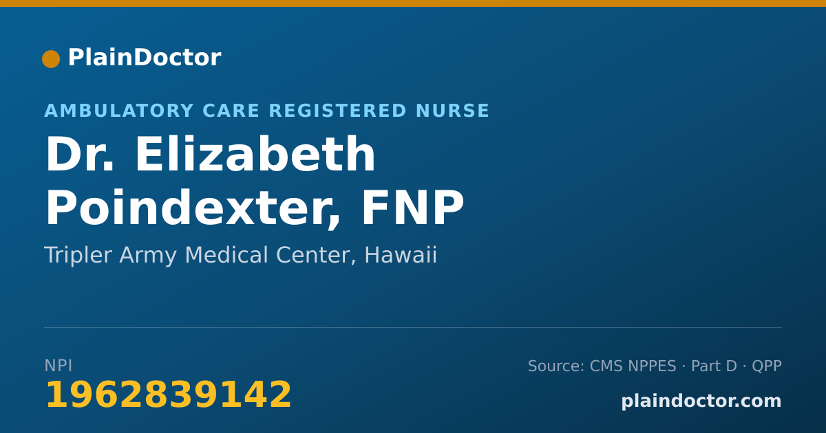 Shareable card for Elizabeth Poindexter, FNP - Ambulatory Care Registered Nurse, Tripler Army Medical Center, HI