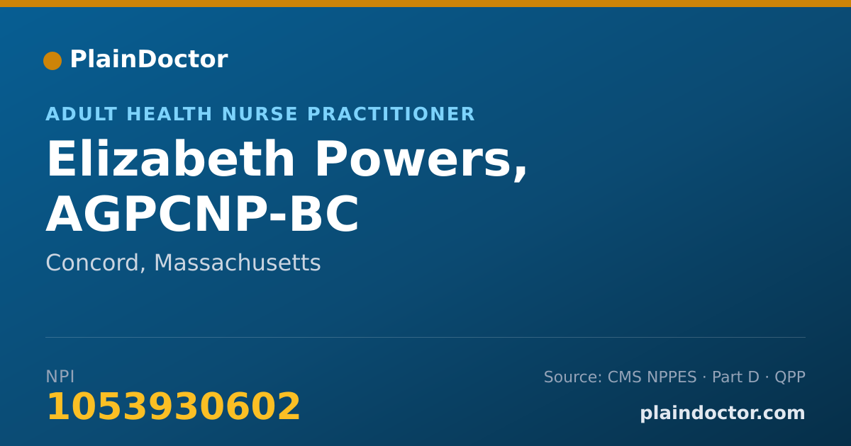 Shareable card for Elizabeth Powers, AGPCNP-BC - Adult Health Nurse Practitioner, Concord, MA