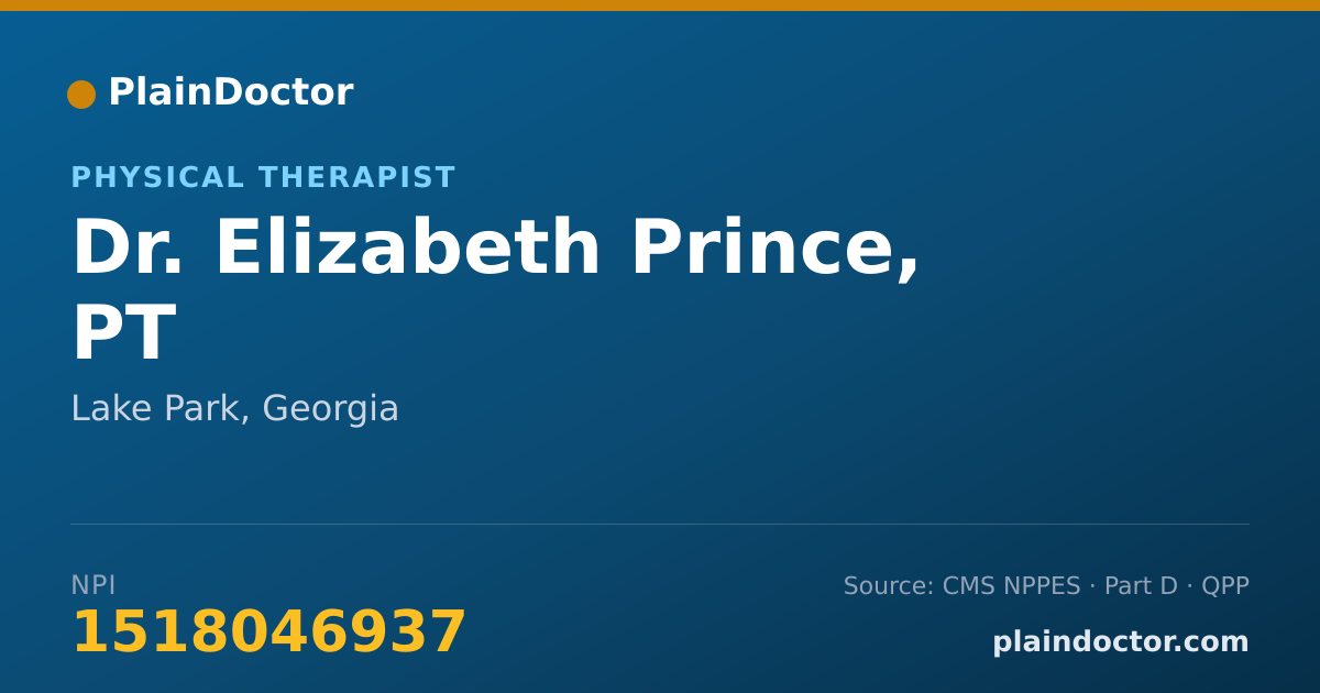 Shareable card for Elizabeth Prince, PT - Physical Therapist, Lake Park, GA