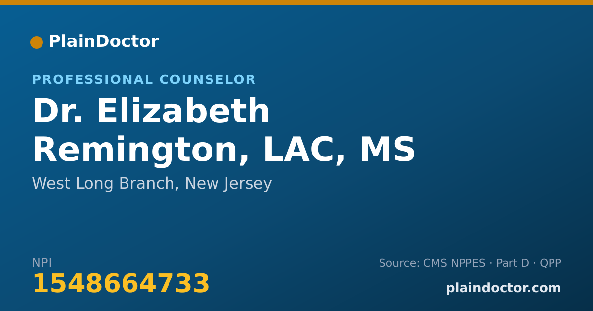 Shareable card for Elizabeth Remington, LAC, MS - Professional Counselor, West Long Branch, NJ