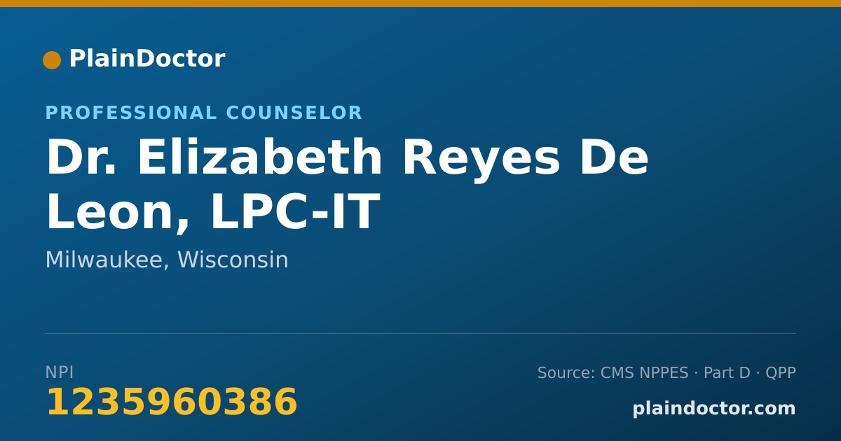 Shareable card for Elizabeth Reyes De Leon, LPC-IT - Professional Counselor, Milwaukee, WI