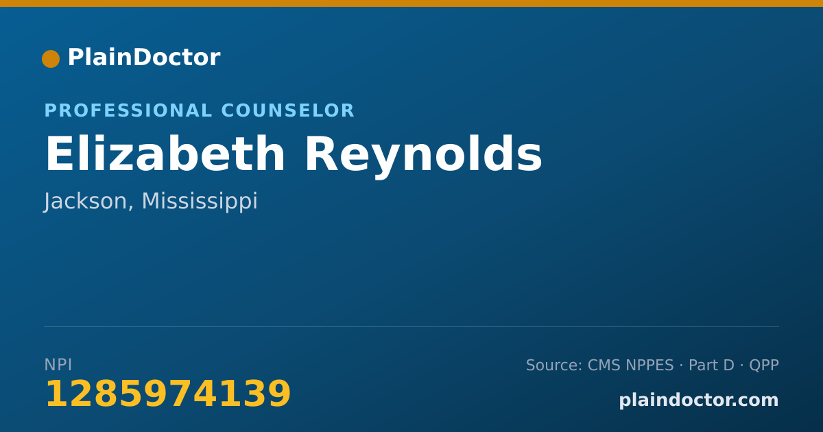 Shareable card for Elizabeth Reynolds - Professional Counselor, Jackson, MS