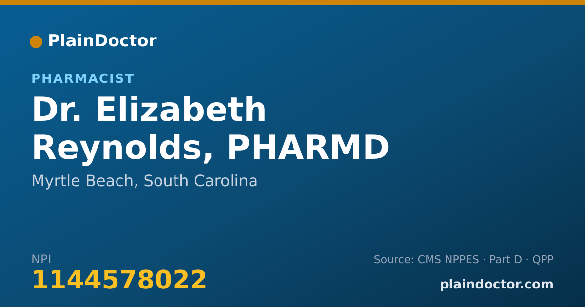 Shareable card for Elizabeth Reynolds, PHARMD - Pharmacist, Myrtle Beach, SC