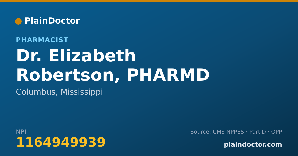 Shareable card for Elizabeth Robertson, PHARMD - Pharmacist, Columbus, MS