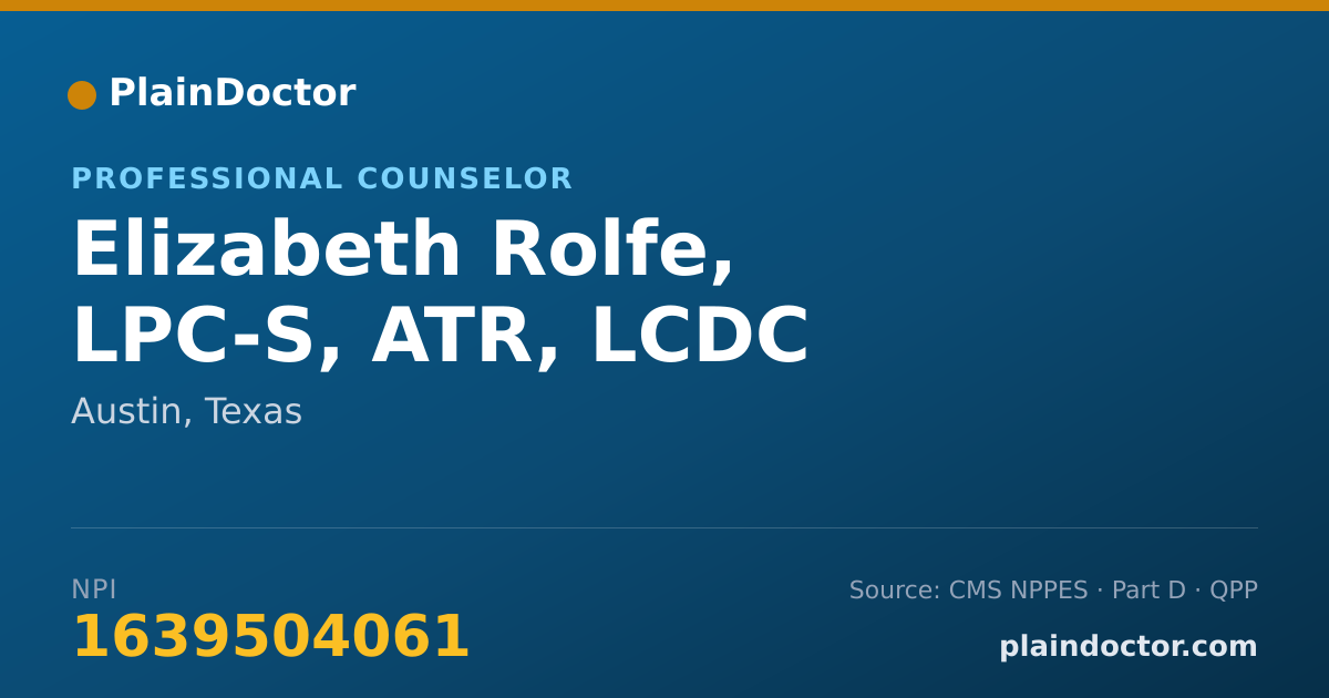Shareable card for Elizabeth Rolfe, LPC-S, ATR, LCDC - Addiction (Substance Use Disorder) Counselor, Austin, TX