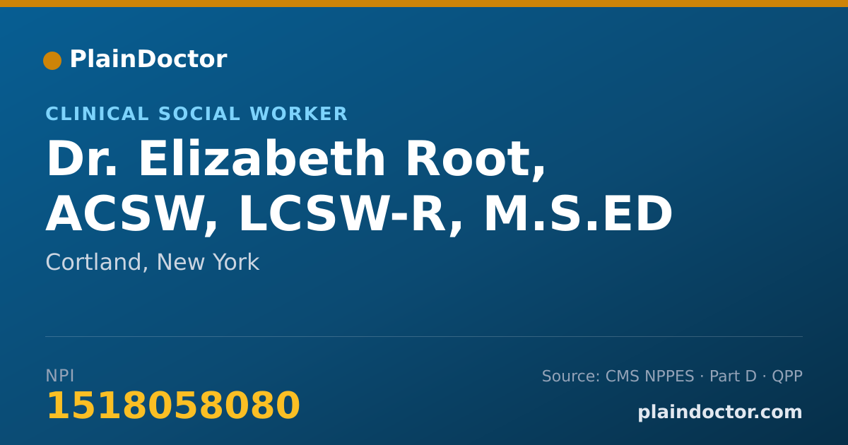 Shareable card for Elizabeth Root, ACSW, LCSW-R, M.S.ED - Clinical Social Worker, Cortland, NY