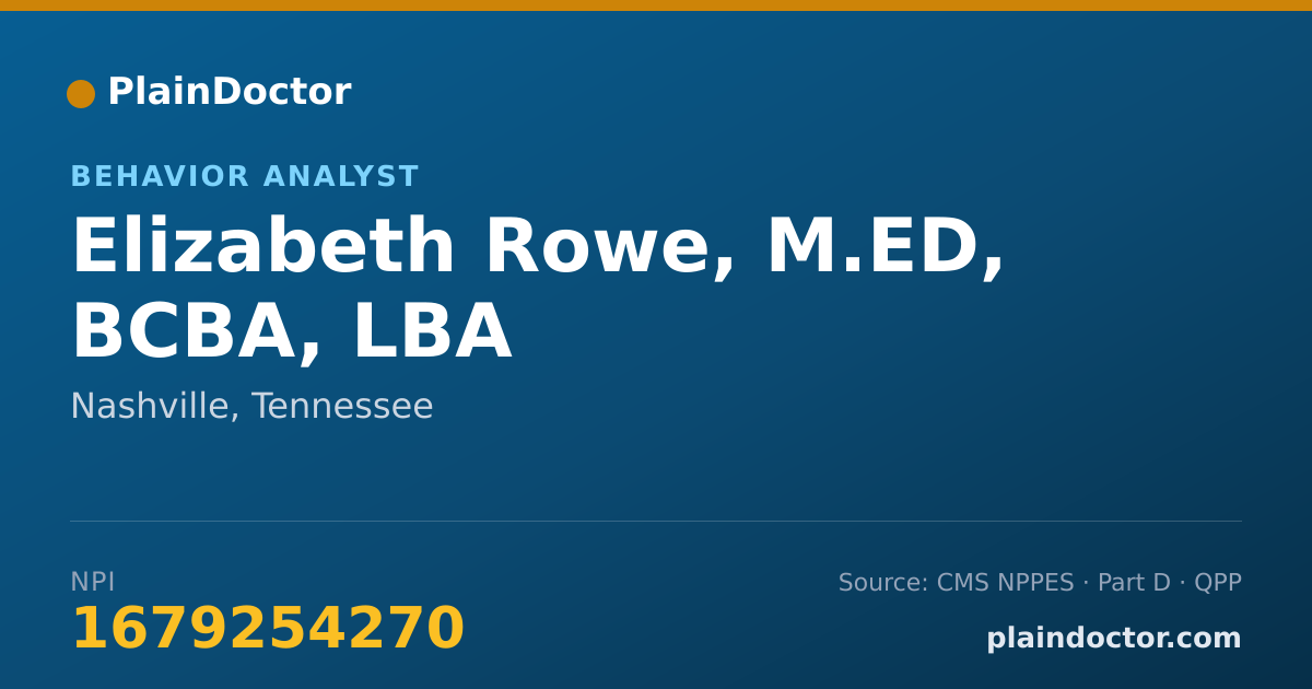 Shareable card for Elizabeth Rowe, M.ED, BCBA, LBA - Behavior Analyst, Nashville, TN