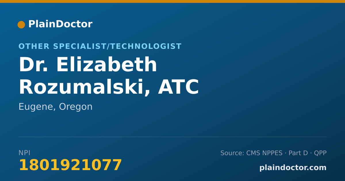 Shareable card for Elizabeth Rozumalski, ATC - Other Specialist/Technologist, Eugene, OR