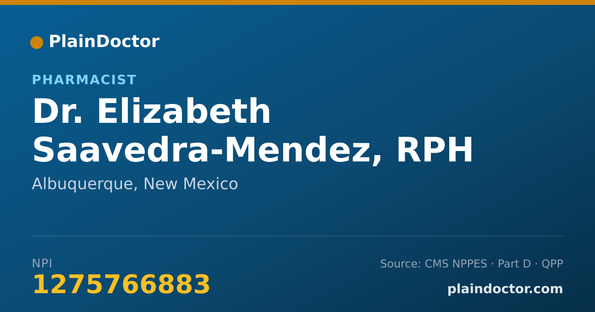 Shareable card for Elizabeth Saavedra-Mendez, RPH - Pharmacist, Albuquerque, NM