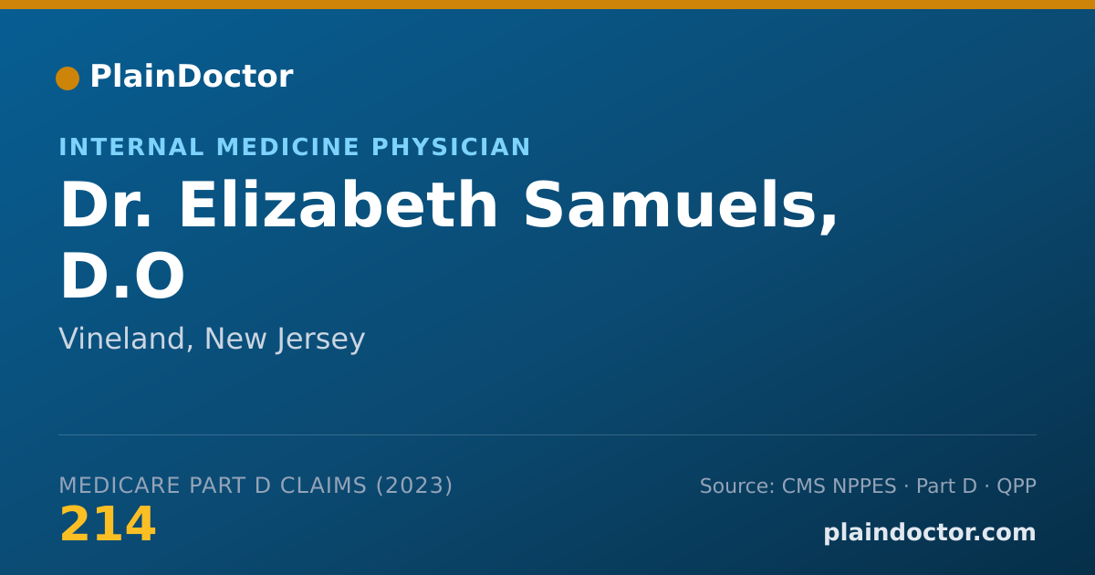 Shareable card for Elizabeth Samuels, D.O - Internal Medicine Physician, Vineland, NJ