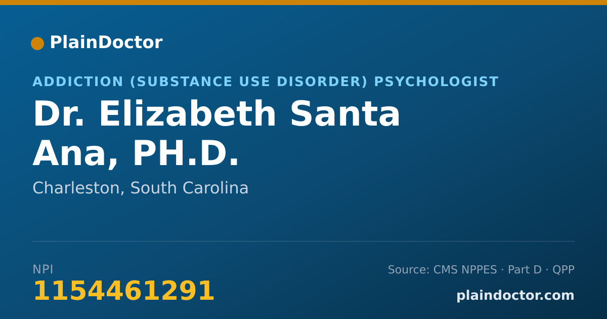 Shareable card for Elizabeth Santa Ana, PH.D. - Addiction (Substance Use Disorder) Psychologist, Charleston, SC