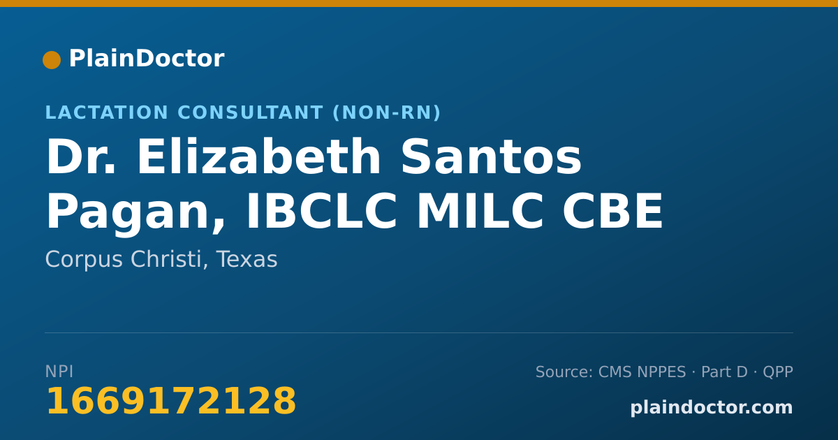Shareable card for Elizabeth Santos Pagan, IBCLC MILC CBE - Lactation Consultant (Non-RN), Corpus Christi, TX