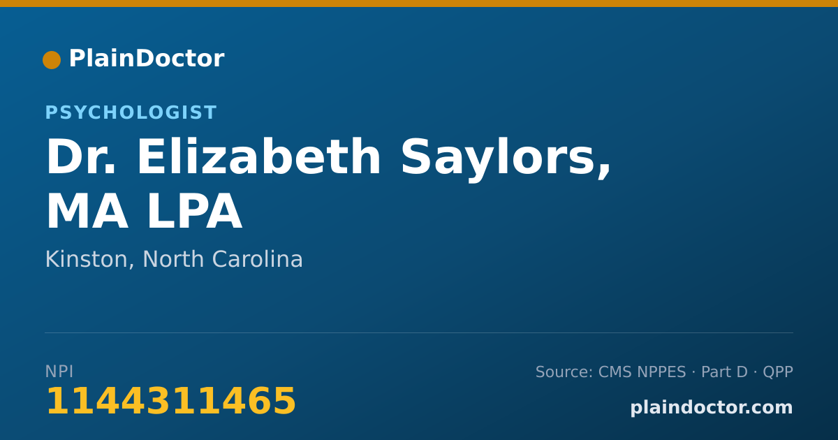 Shareable card for Elizabeth Saylors, MA LPA - Psychologist, Kinston, NC