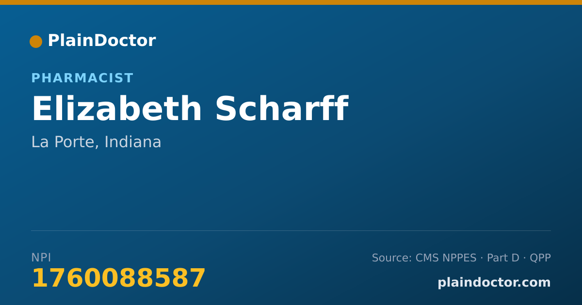 Shareable card for Elizabeth Scharff - Pharmacist, La Porte, IN