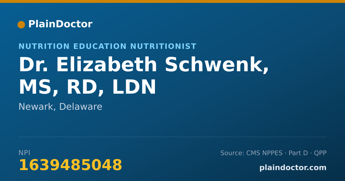 Shareable card for Elizabeth Schwenk, MS, RD, LDN - Nutrition Education Nutritionist, Newark, DE