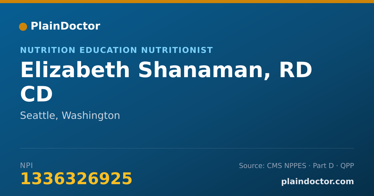 Shareable card for Elizabeth Shanaman, RD CD - Nutrition Education Nutritionist, Seattle, WA