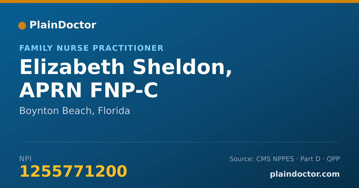 Shareable card for Elizabeth Sheldon, APRN FNP-C - Family Nurse Practitioner, Boynton Beach, FL