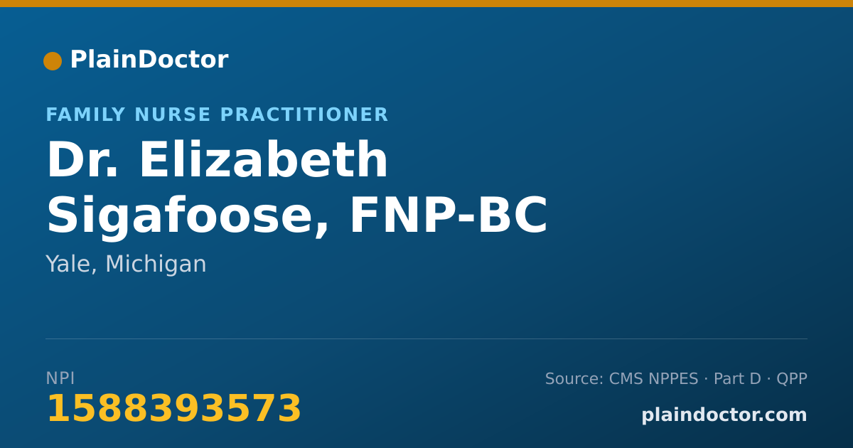 Shareable card for Elizabeth Sigafoose, FNP-BC - Family Nurse Practitioner, Yale, MI