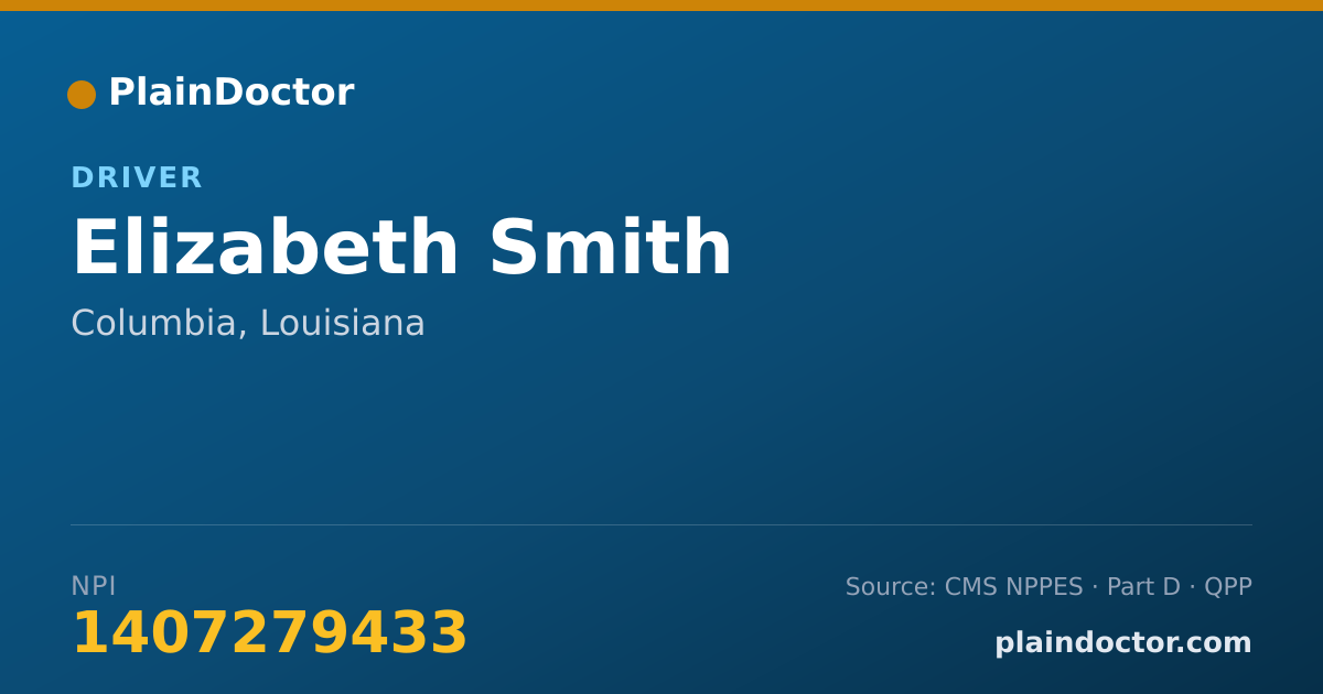 Shareable card for Elizabeth Smith - Driver, Columbia, LA