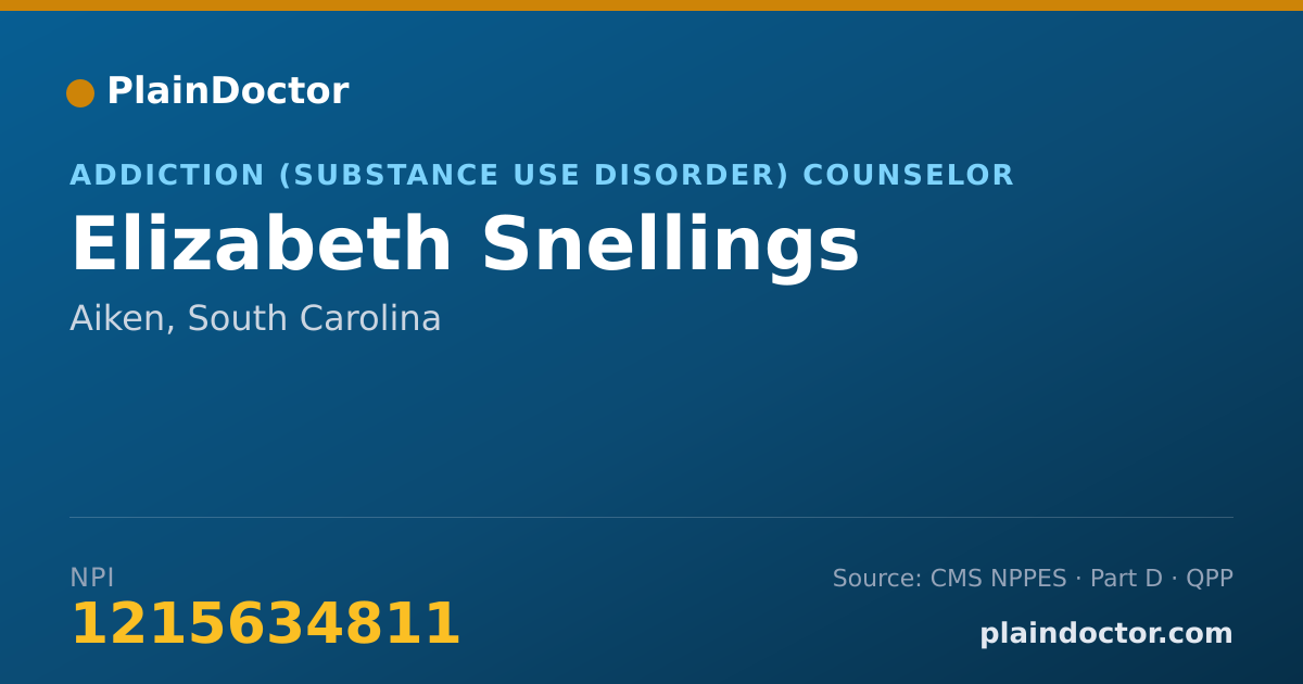 Shareable card for Elizabeth Snellings - Addiction (Substance Use Disorder) Counselor, Aiken, SC
