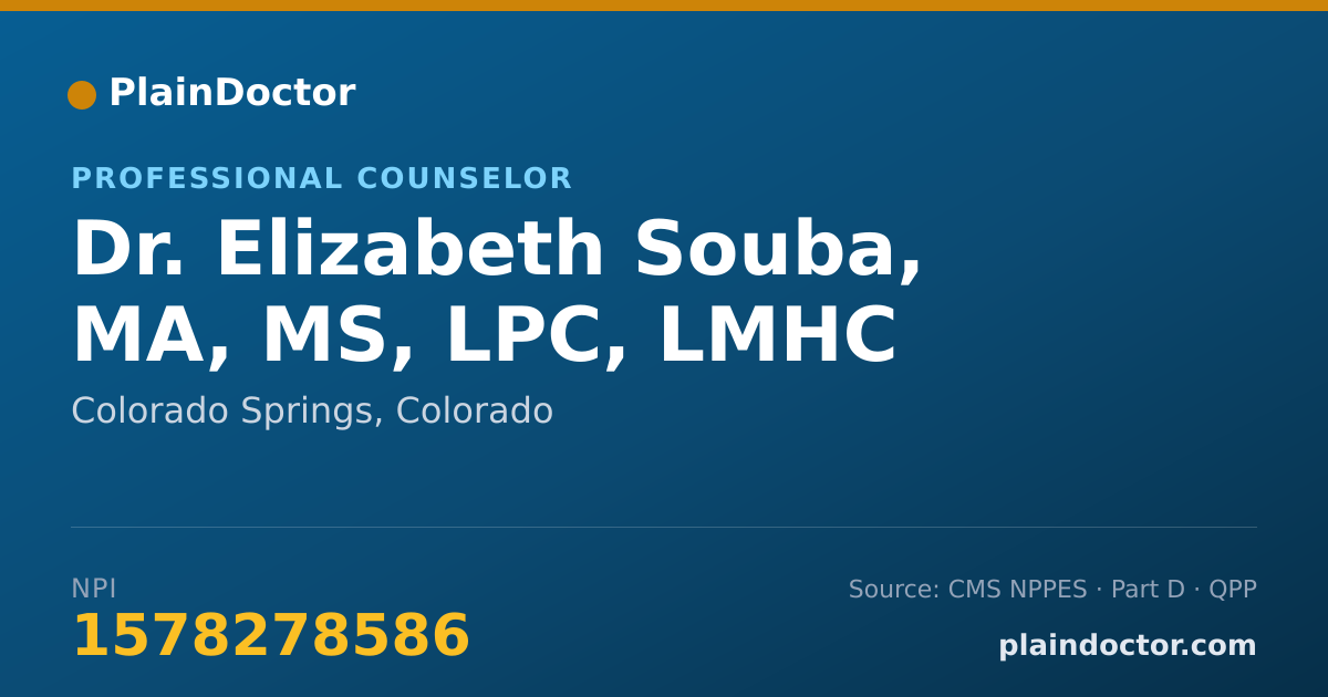 Shareable card for Elizabeth Souba, MA, MS, LPC, LMHC - Professional Counselor, Colorado Springs, CO