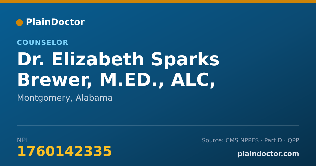 Shareable card for Elizabeth Sparks Brewer, M.ED., ALC, NCC - Counselor, Montgomery, AL