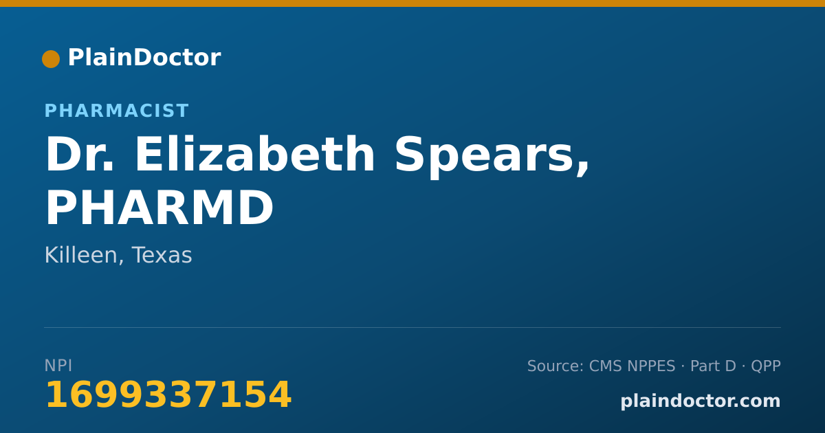 Shareable card for Elizabeth Spears, PHARMD - Pharmacist, Killeen, TX