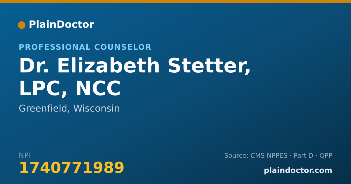 Shareable card for Elizabeth Stetter, LPC, NCC - Professional Counselor, Greenfield, WI