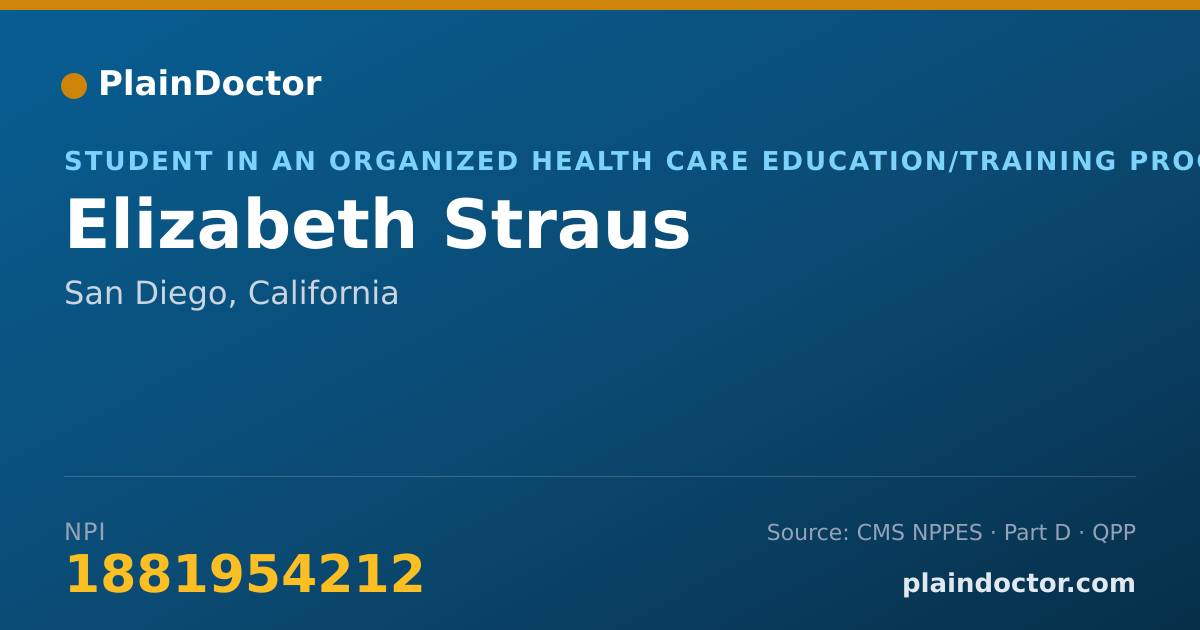 Shareable card for Elizabeth Straus - Student in an Organized Health Care Education/Training Program, San Diego, CA