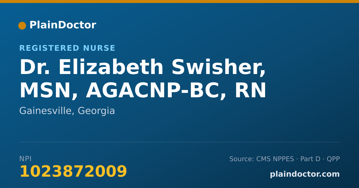 Shareable card for Elizabeth Swisher, MSN, AGACNP-BC, RN - Registered Nurse, Gainesville, GA