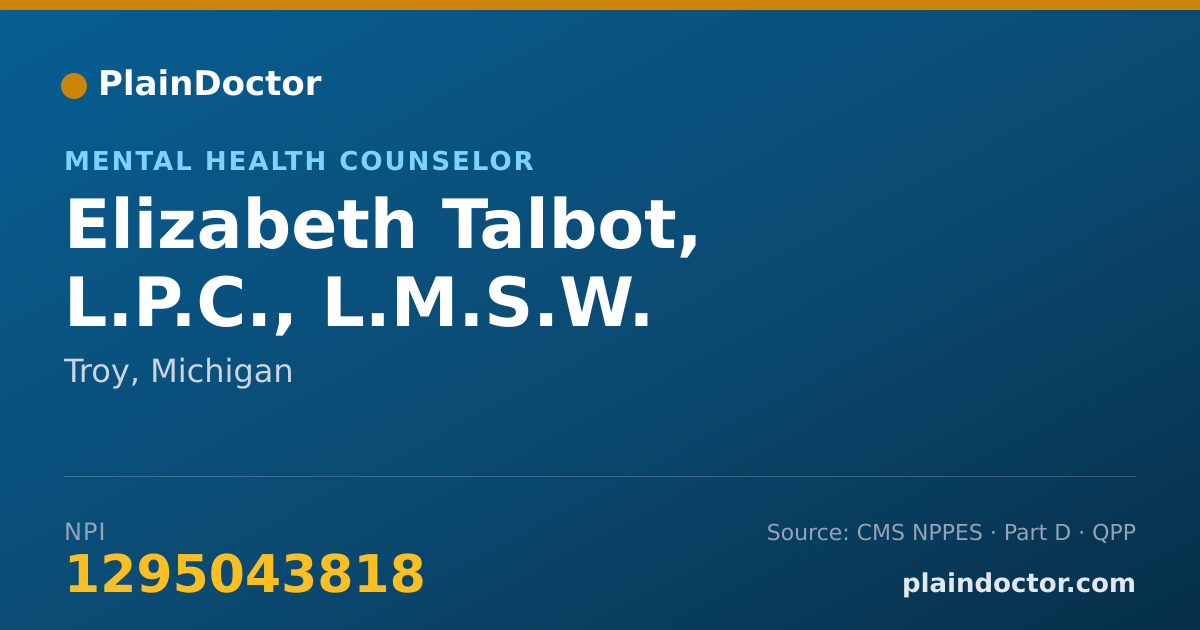 Shareable card for Elizabeth Talbot, L.P.C., L.M.S.W. - Mental Health Counselor, Troy, MI