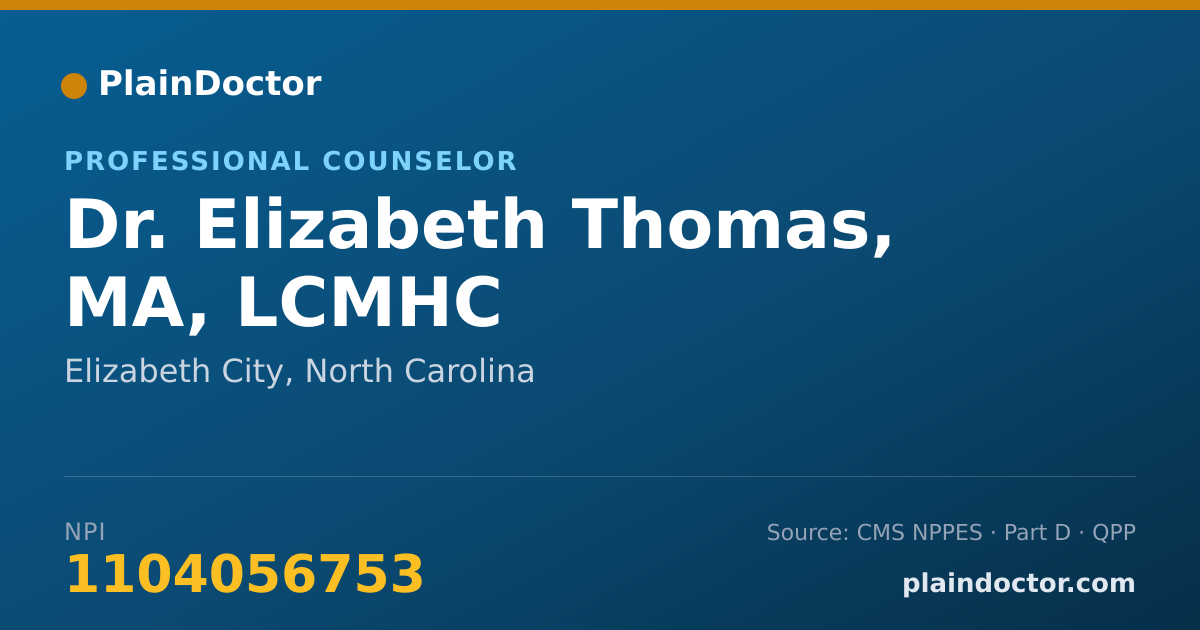 Shareable card for Elizabeth Thomas, MA, LCMHC - Professional Counselor, Elizabeth City, NC