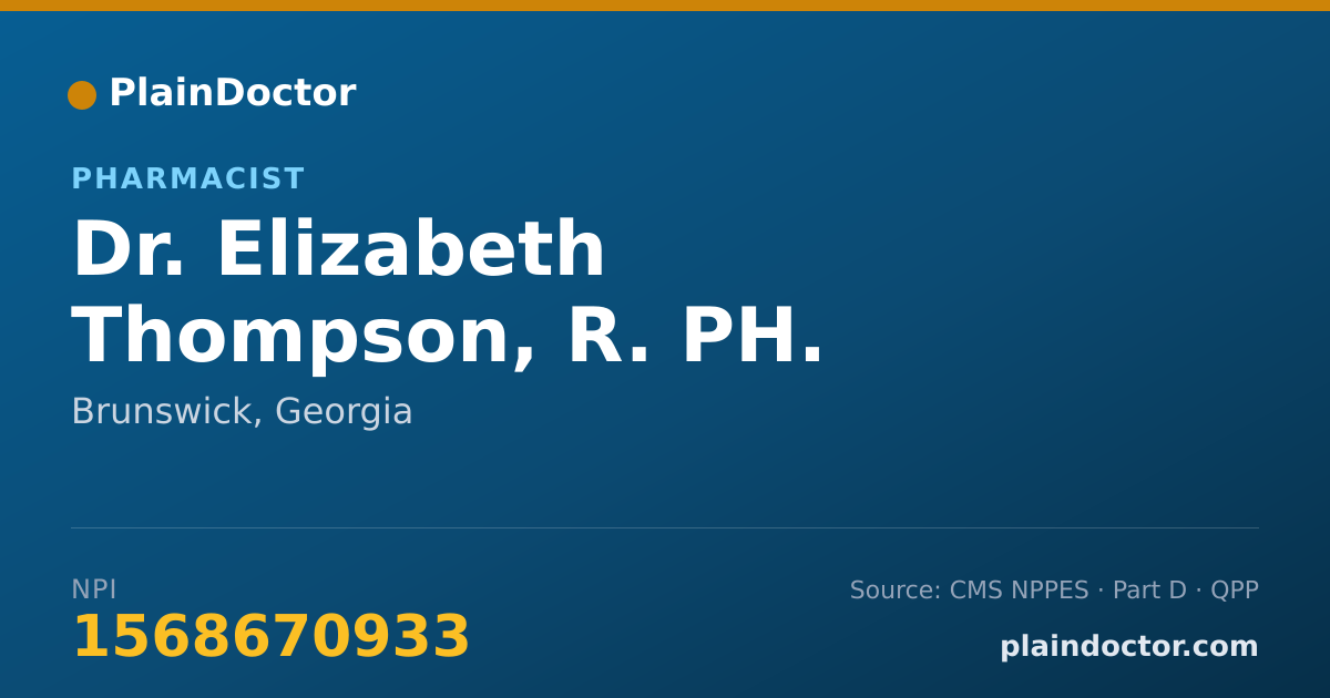 Shareable card for Elizabeth Thompson, R. PH. - Pharmacist, Brunswick, GA