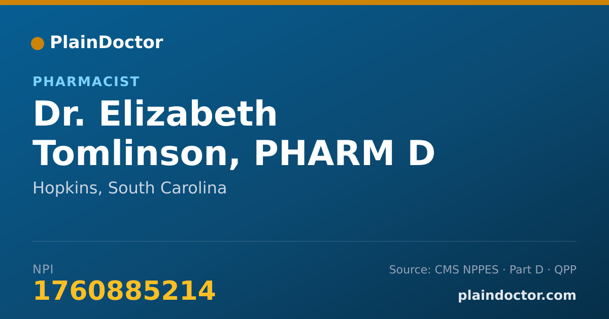 Shareable card for Elizabeth Tomlinson, PHARM D - Pharmacist, Hopkins, SC