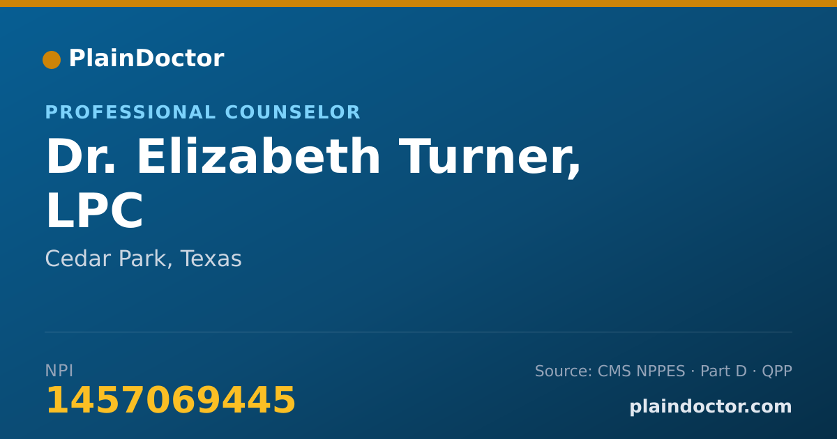 Shareable card for Elizabeth Turner, LPC - Professional Counselor, Cedar Park, TX