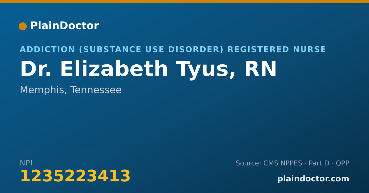Shareable card for Elizabeth Tyus, RN - Addiction (Substance Use Disorder) Registered Nurse, Memphis, TN