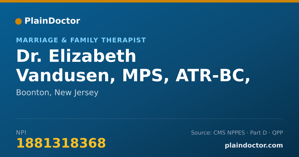 Shareable card for Elizabeth Vandusen, MPS, ATR-BC, LPAT - Marriage & Family Therapist, Boonton, NJ