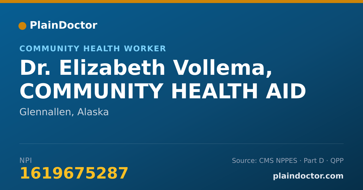 Shareable card for Elizabeth Vollema, COMMUNITY HEALTH AID - Community Health Worker, Glennallen, AK