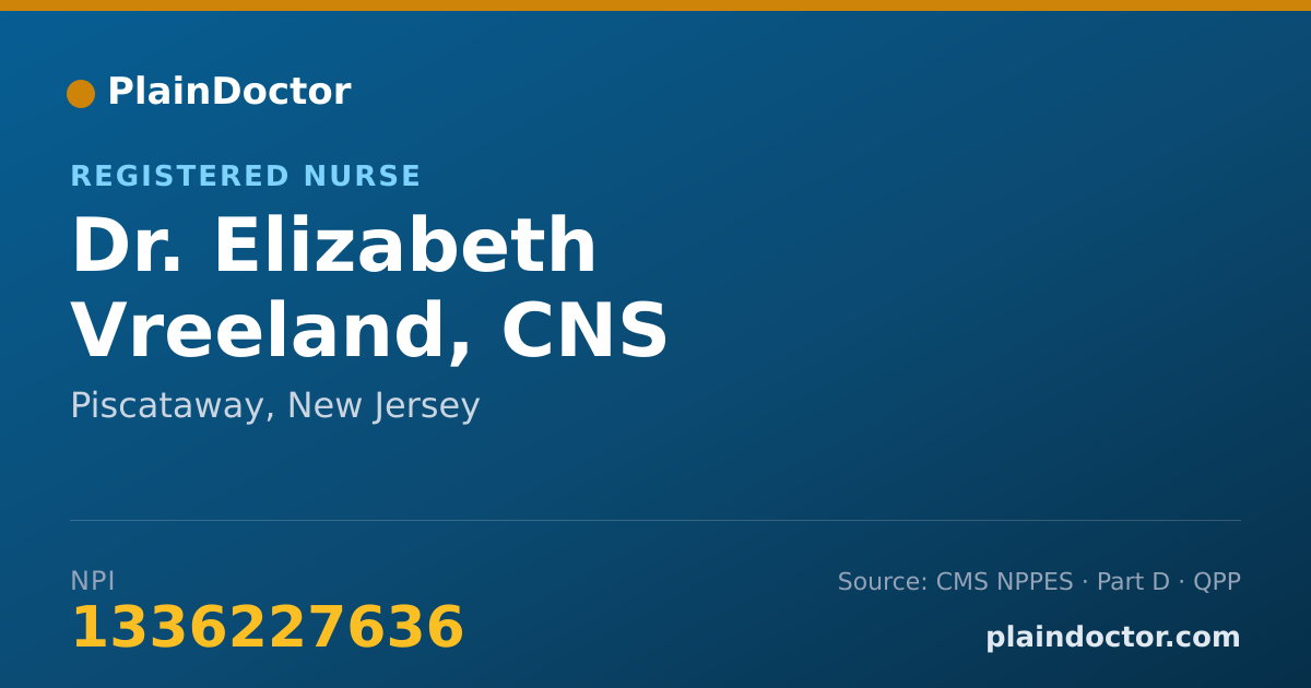 Shareable card for Elizabeth Vreeland, CNS - Registered Nurse, Piscataway, NJ